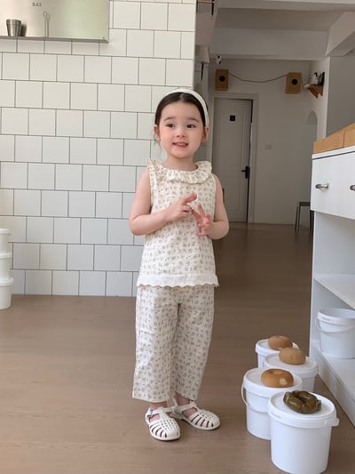 JE44｜(73-120cm) 碎花荷葉背心長褲套裝1