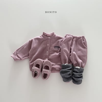 Bonito17｜(75cm-125cm) 磨毛開襟外套壓紋束口褲套裝10