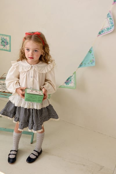 FLO31｜(75-140) 2色荷葉蕾絲翻領襯衫11