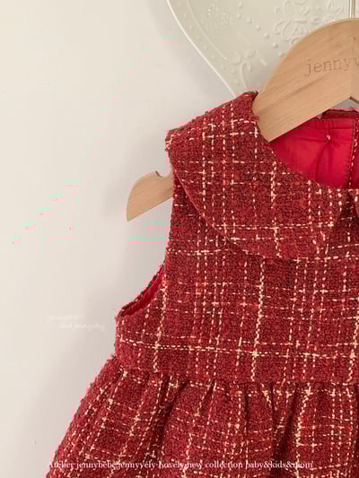 JE 656｜(80-110cm)  格紋翻領娃娃裙5