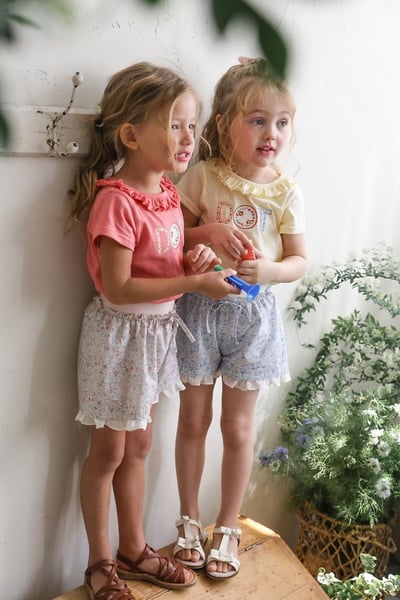 FLO32｜(75-140) 田園碎花荷葉滾邊短褲18