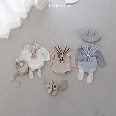 Bebe holic43｜(3m-18m) 滾邊領結+吊帶包屁褲10