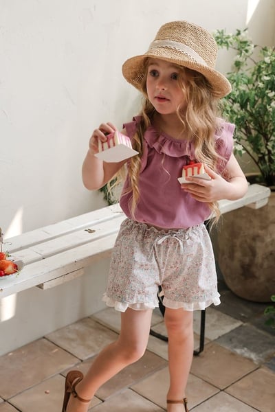 FLO32｜(75-140) 田園碎花荷葉滾邊短褲15