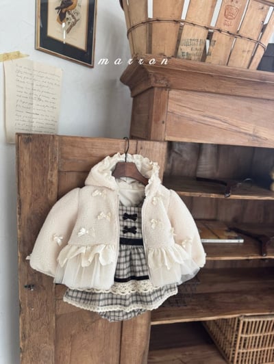 Marron 08｜(1y-6y) 蝴蝶緞帶薄紗裙擺磨毛外套7