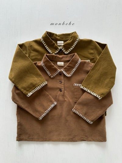 MONBEBE01｜(1y-8y) 冬季縫線滾邊襯衫1