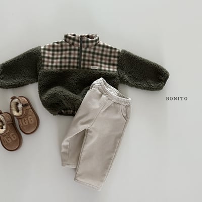 Bonito24｜(75cm-125cm) 格紋半開襟刷毛上衣12