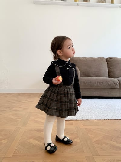 JE562｜(73cm-100cm) 格紋百褶吊帶包屁裙/立領荷葉上衣3