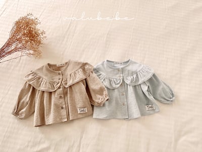 Valubebe71｜(65-90) 荷葉花領細條紋襯衫4