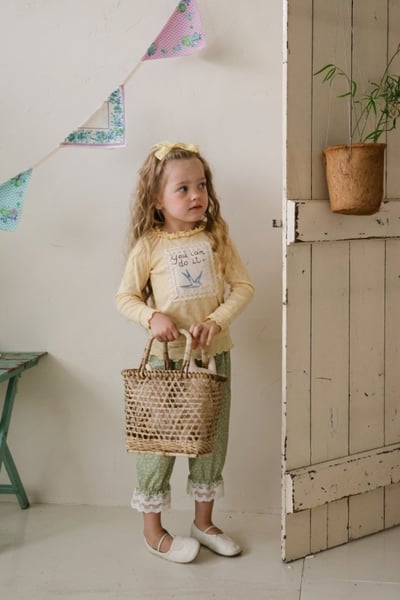 FLO25｜(75-140) 2色田園碎花蕾絲縮口褲19