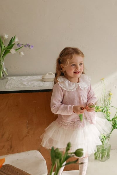 FLO54｜(75-140) 2色針織蕾絲滾邊開襟外套7