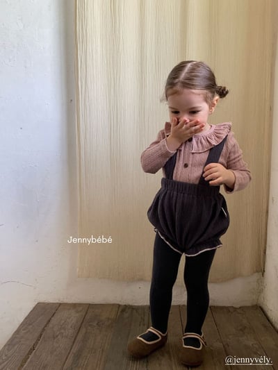 JE564｜(73-100cm) 荷葉領開襟外套/坑條滾邊吊帶褲2