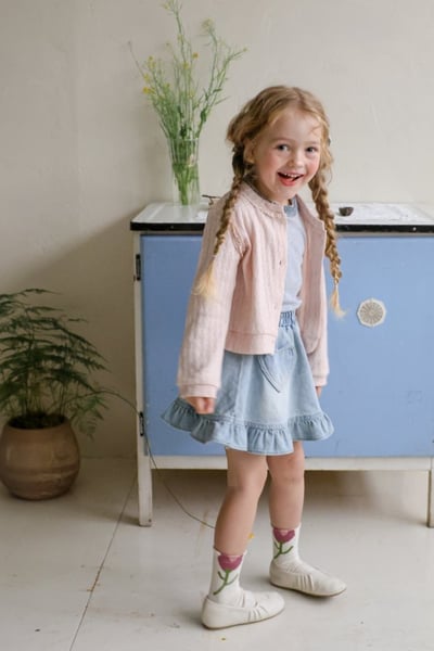 FLO21｜(75-140) 2色愛心荷葉牛仔裙10