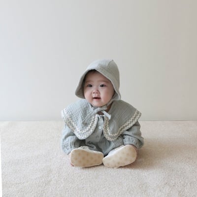 LEMONADE35｜(55cm-85cm) 2色滾邊大翻領包屁衣含帽子4