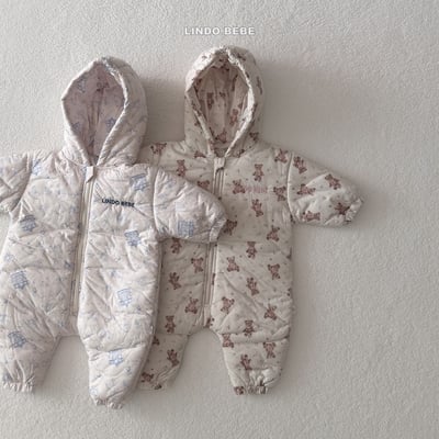 Lindo22｜(3m-18m) 小熊太空夾層棉連帽拉鍊連身衣8