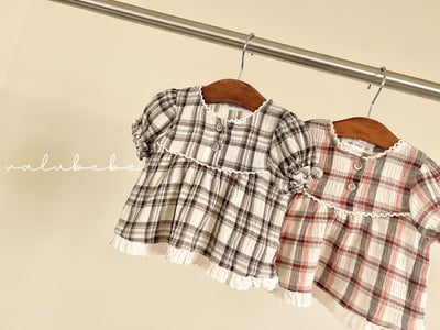 Valubebe 52｜(65-90cm) 格子泡泡袖襯衫3