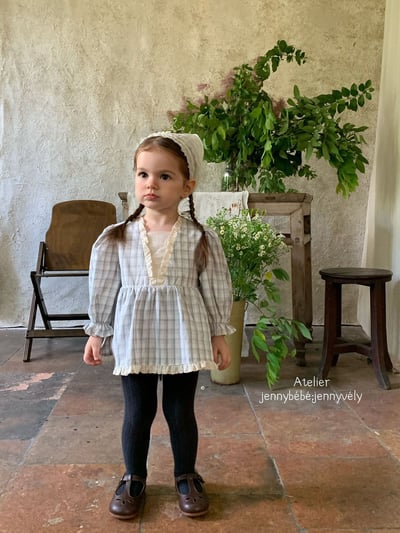 JE547｜(66-90cm) 藍色格紋花邊包屁衣5