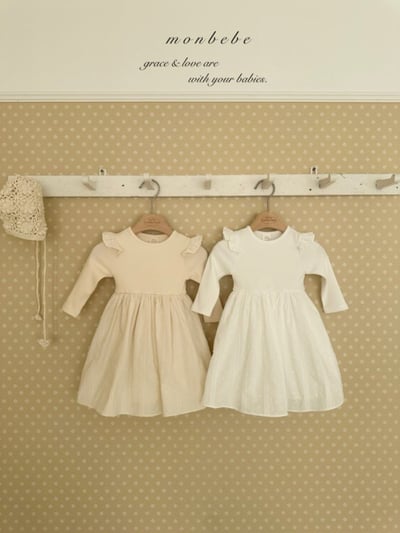 MONBEBE20｜(1y-8y) 簡約荷葉飛袖洋裝2