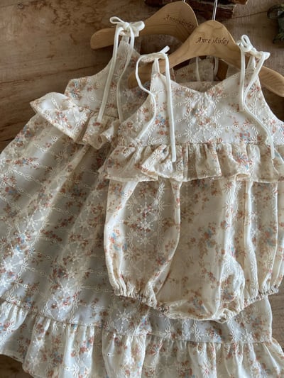 Anne Shirley34｜(3m-22m) 2色碎花壓紋綁帶包屁衣18