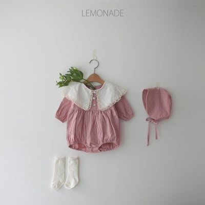 LEMONADE43｜(55cm-85cm) 3色蕾絲花邊翻領包屁衣含帽子6