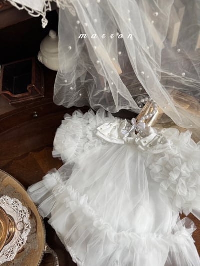 Marron31｜(3m-18m) 薄紗滾邊蓬蓬袖洋包屁衣12