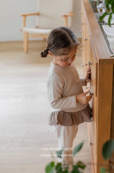 M-KIDS22｜(65-115cm) 2色羅紋蕾絲貼布裙擺上衣10