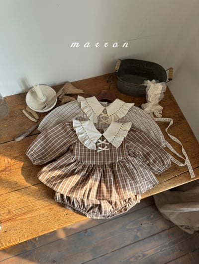 Marron58｜(3m-18m) 格紋荷葉領洋裝包屁衣12