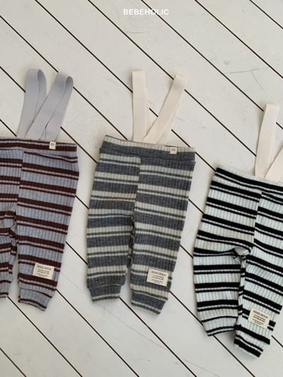 Bebe holic60｜(3m-18m) 條紋吊帶緊身長褲3