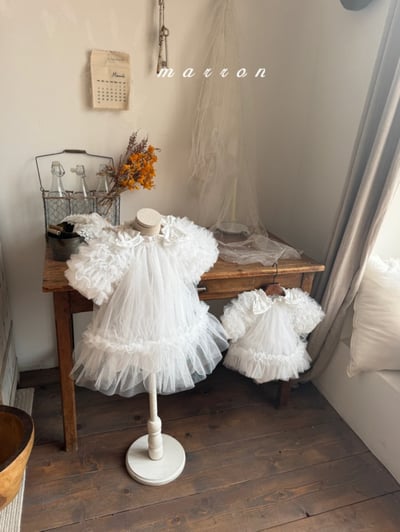 Marron31｜(3m-18m) 薄紗滾邊蓬蓬袖洋包屁衣18