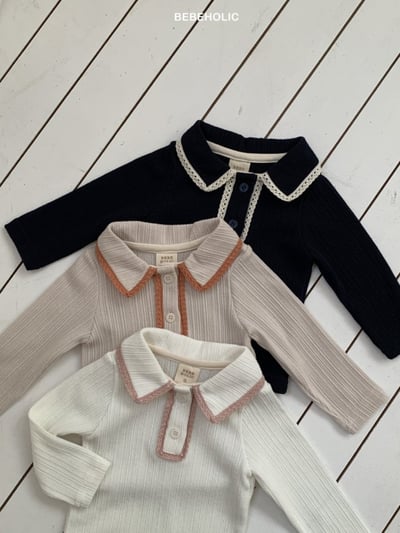 Bebe holic35｜(3m-18m) 蕾絲滾邊有領上衣2