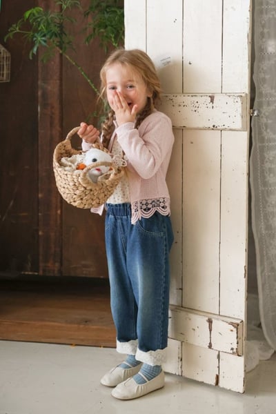 FLO54｜(75-140) 2色針織蕾絲滾邊開襟外套4