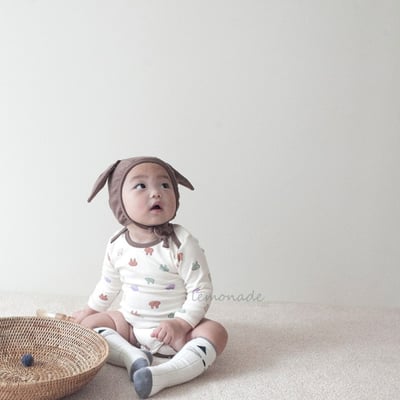 LEMONADE23｜(55cm-85cm) 2色彩繪小兔包屁衣含帽子8