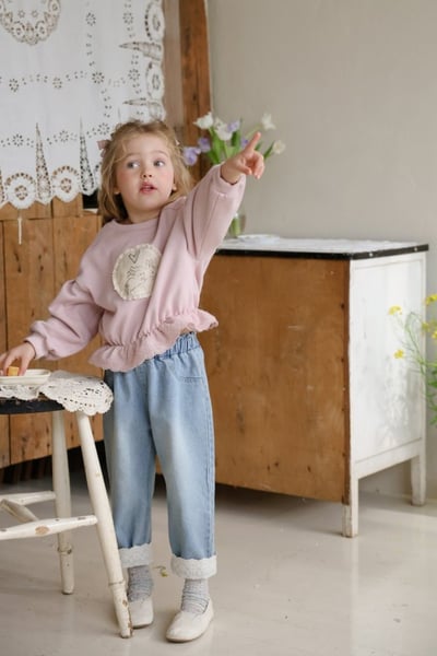 FLO55｜(75-140) 2色蕾絲可反摺牛仔褲24