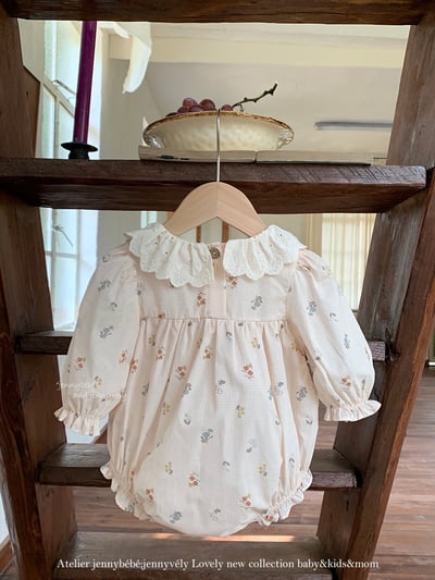 JE550｜(66-120cm) 甜美蕾絲領碎花包屁衣/洋裝6