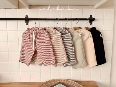 Valubebe69｜(65-90) 素面/條紋抽繩直筒褲1