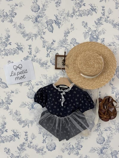 LePetitmot01｜(80-125cm) 2色花朵薄紗裙套裝6