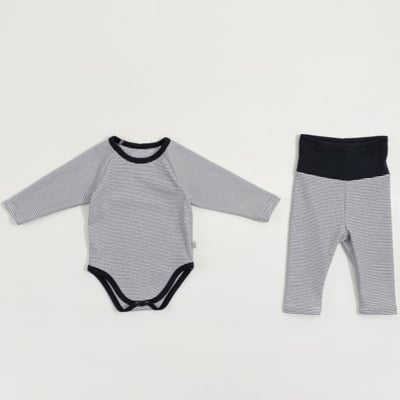 Oottbebe11｜(0m-12m) 條紋撞色家居包屁衣褲子套裝12