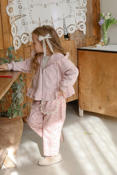 FLO59｜(75-140) 2色蕾絲荷葉花邊連帽拉鍊外套5