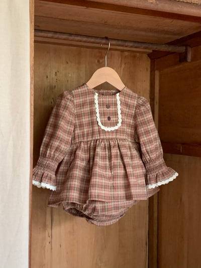 JE624｜(73cm-100cm) 復古格紋喇叭袖包屁衣14