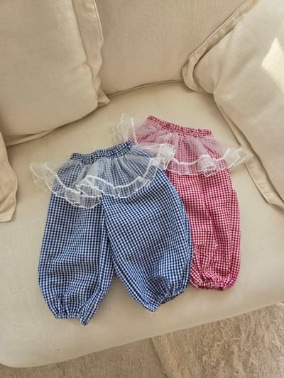 Color11｜(75-115cm) 蕾絲紗裙格紋縮口褲1