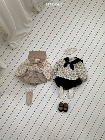 Bebe holic41｜(3m-18m) 領結碎花娃娃袖襯衫6