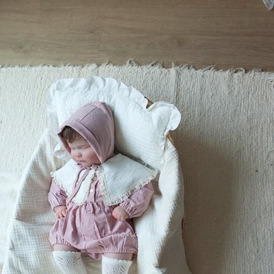 LEMONADE43｜(55cm-85cm) 3色蕾絲花邊翻領包屁衣含帽子5