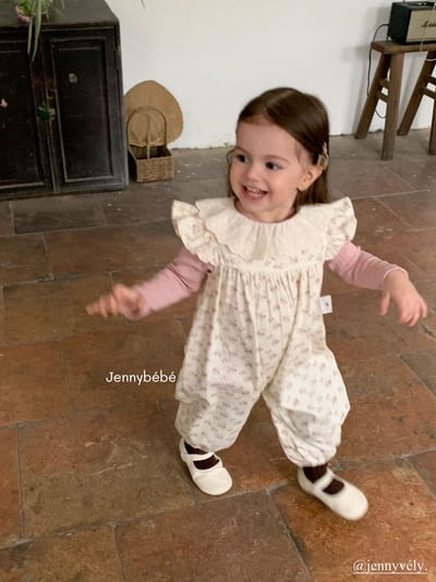 JE559｜(73-100cm) 蕾絲花邊領壓紋上衣/碎連身褲8