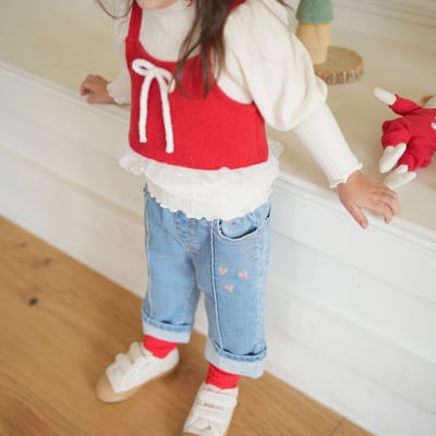 neneru28｜(70cm-125cm) 1色愛心刺繡直筒牛仔褲7