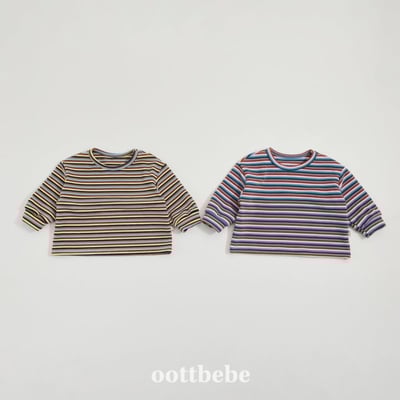 Oottbebe66｜(1y-7y)   暖絨彩條圓領上衣1