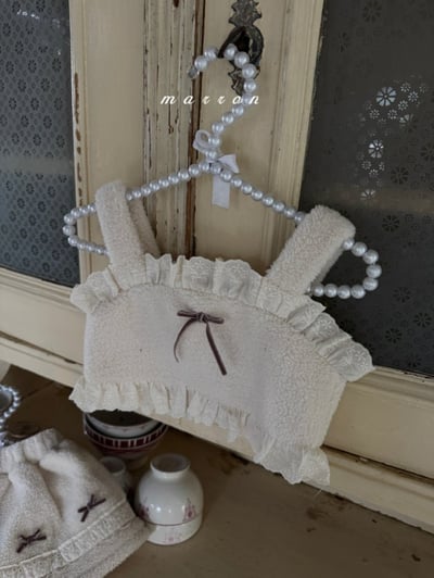 Marron 28｜(1y-6y) 蝴蝶結刷毛肩帶短版背心1