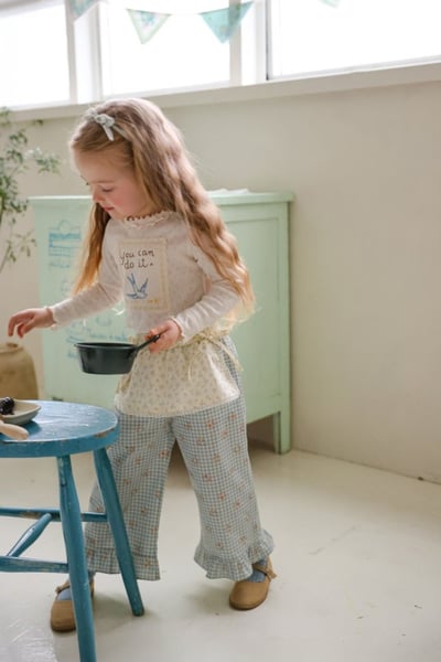 FLO35｜(75-140) 3色法式花布木耳邊上衣11