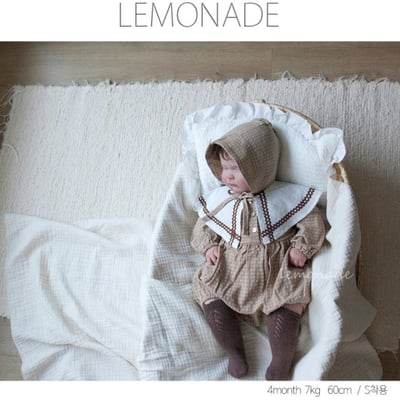 LEMONADE40｜(55cm-85cm) 2色格紋翻領包屁衣含帽子15