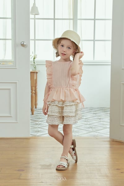 ROA19｜(6m-18m) 2色雕花荷葉袖綁帶背心15