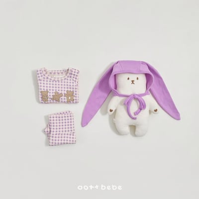 Oottbebe17｜(0m-12m) 格子熊熊居家包屁衣褲子套裝10