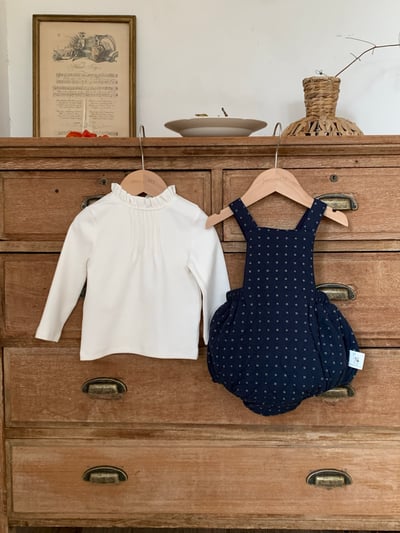 JE618｜(73cm-90cm) 小花舖棉吊帶褲/花邊領上衣1